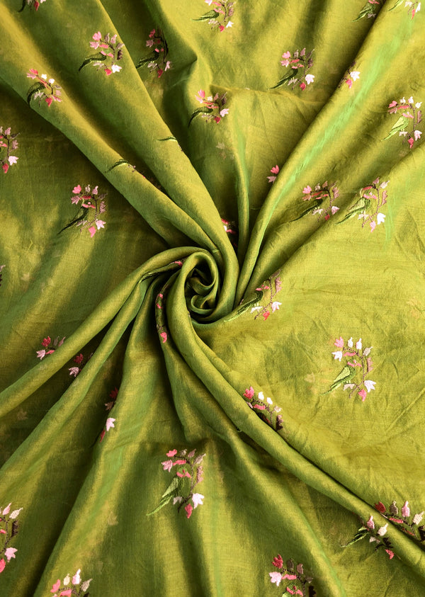 Green Bird Embroidered Chanderi