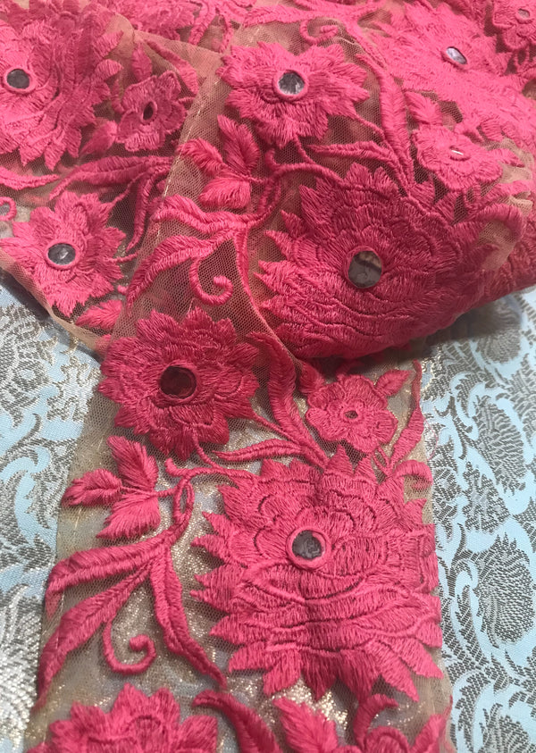 Pink Net Embroidered Lace