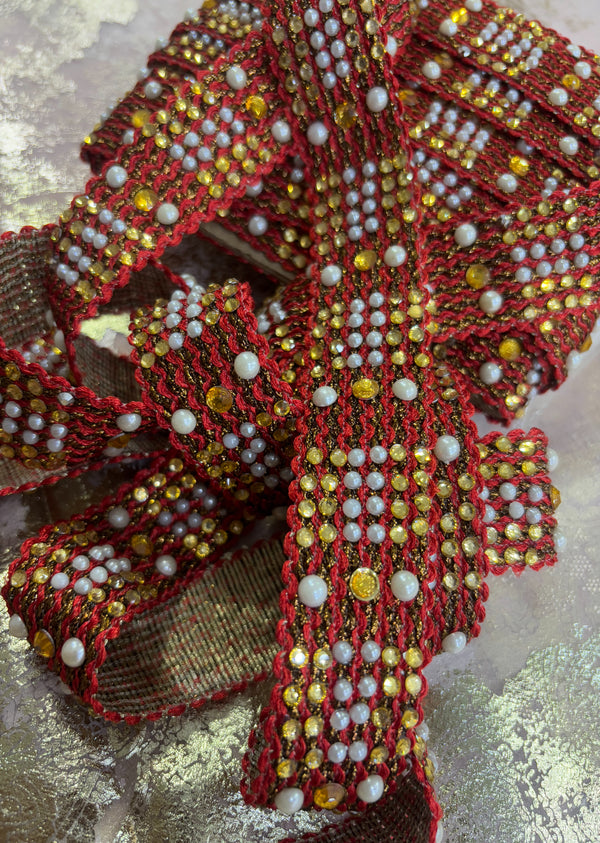 Red Pearl Embroidered Border