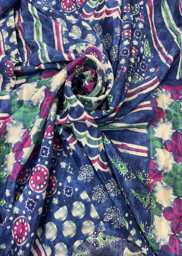 Blue Abstract Print Crepe