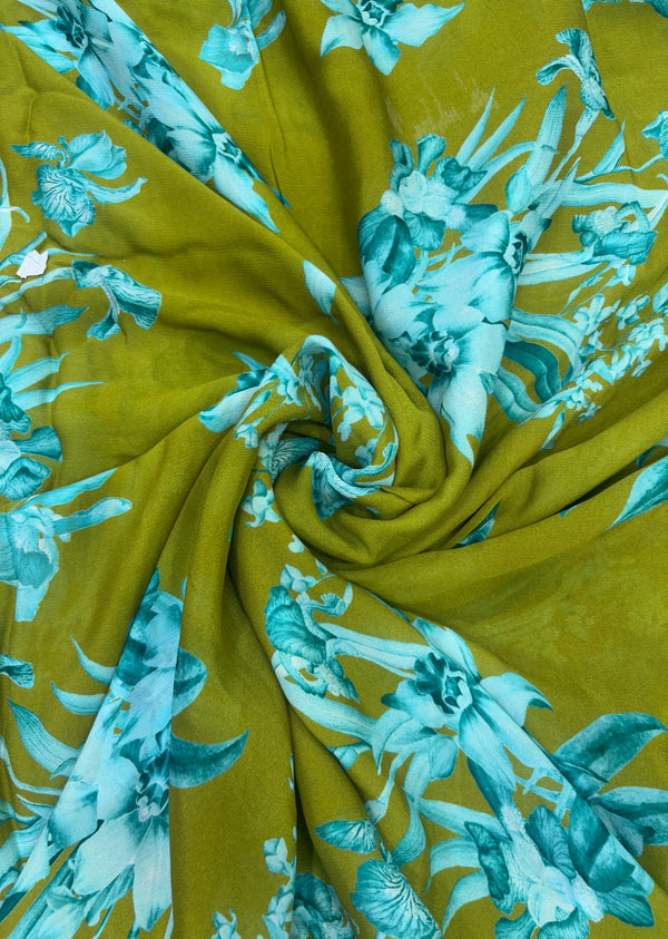 Green Floral Printed Chinon Chiffon