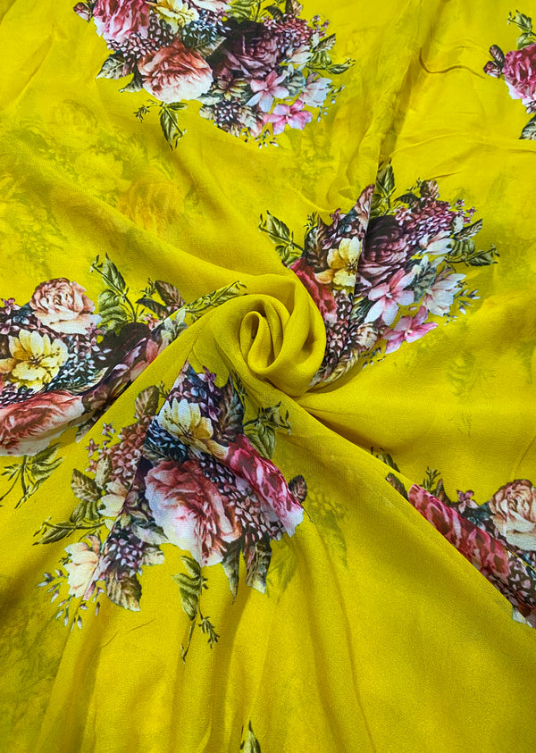 Yellow Floral Print Georgette