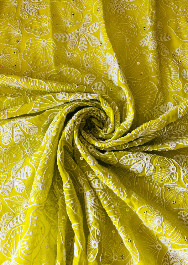 Lime Yellow  Embroidered Floral Embroidered Georgette