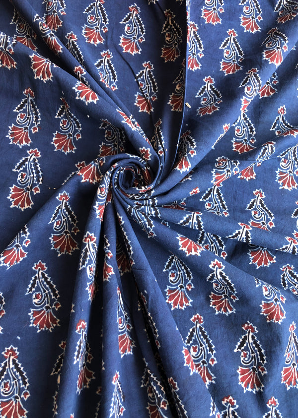 Blue Floral Motif Ajrakh