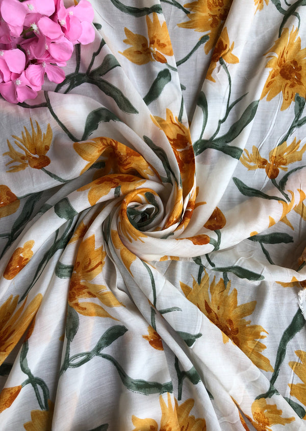 White Floral Print Muslin