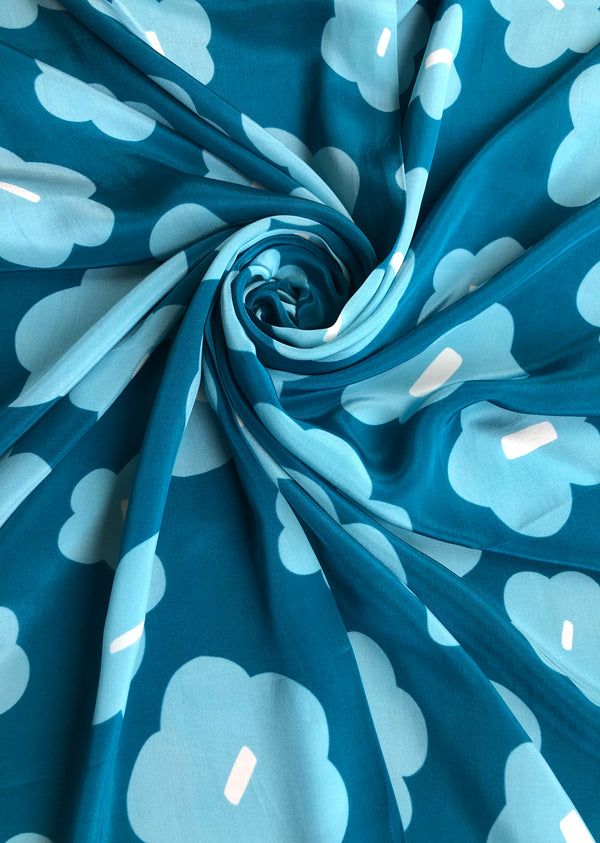 Blue Floral Print Crepe