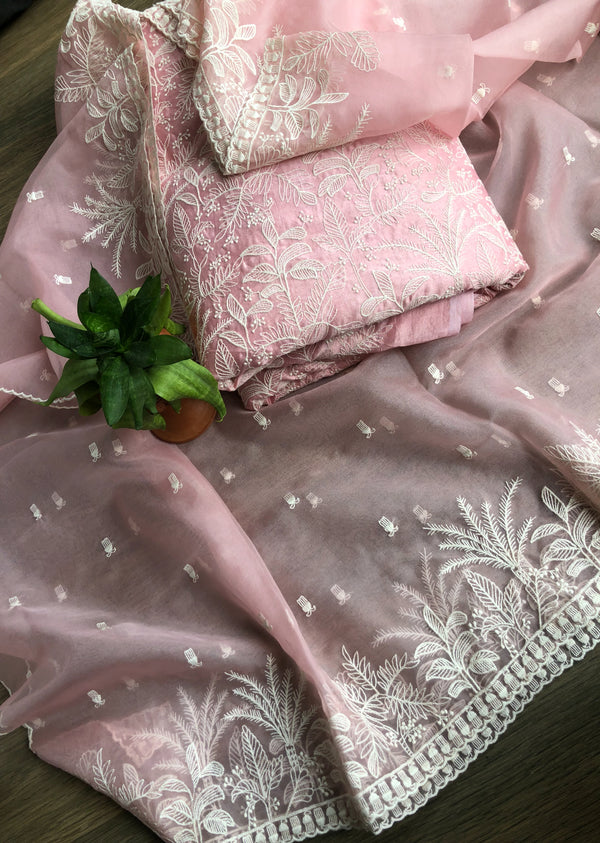 Pink Embroidered Chanderi Set