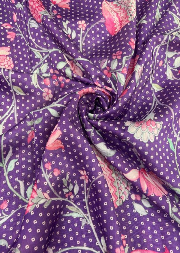 Purple Floral Jaal Chanderi