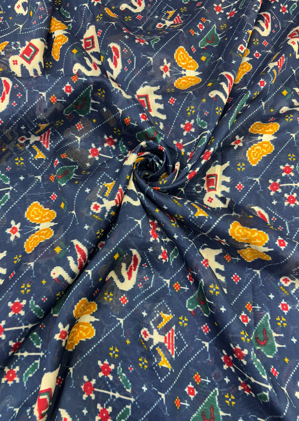 Blue Patola Print Chanderi