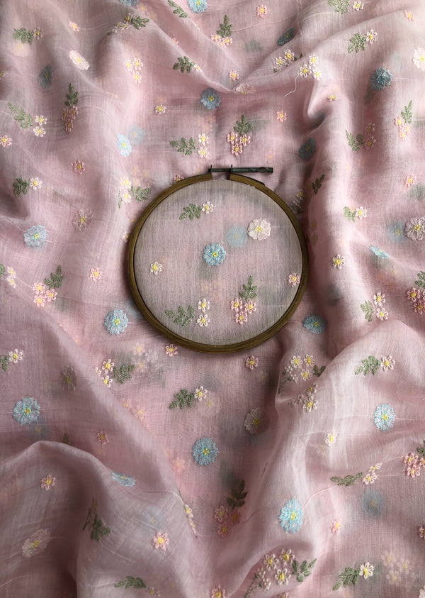 Pink Floral Embroidered Chanderi