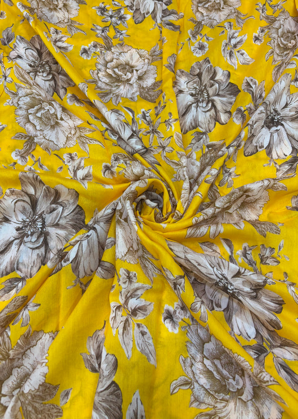 Yellow Floral Print Muslin