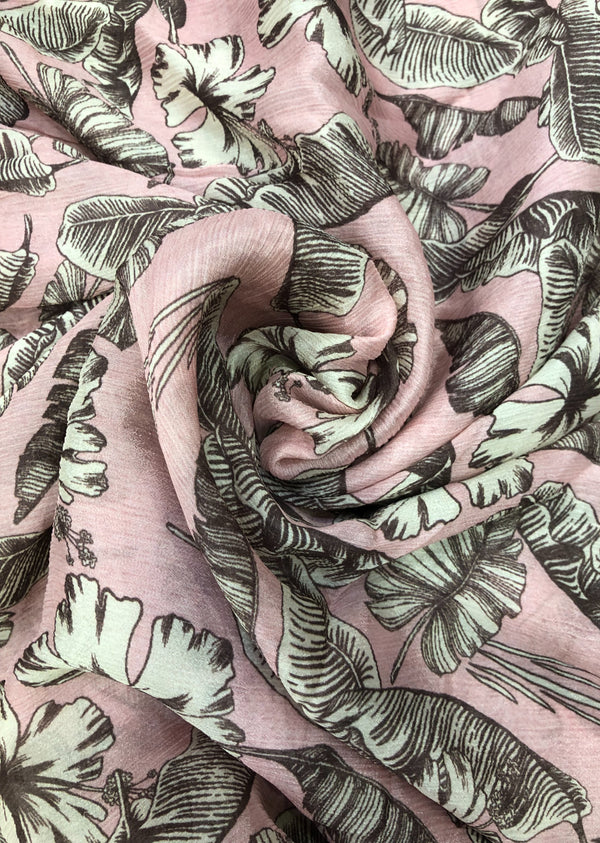 Peach Floral Print Chinon Chiffon