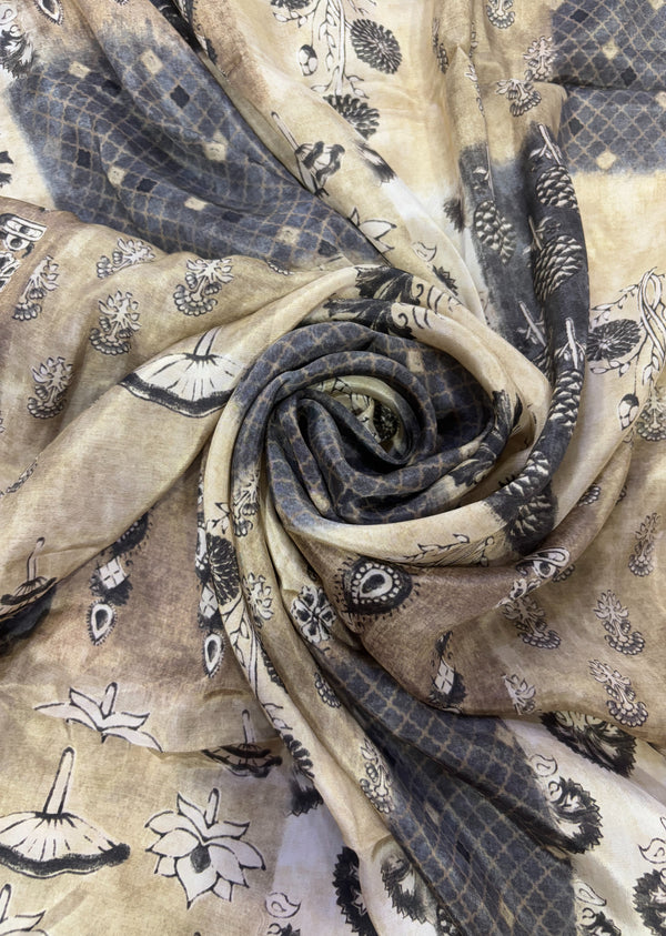 Beige Abstract Print Crepe