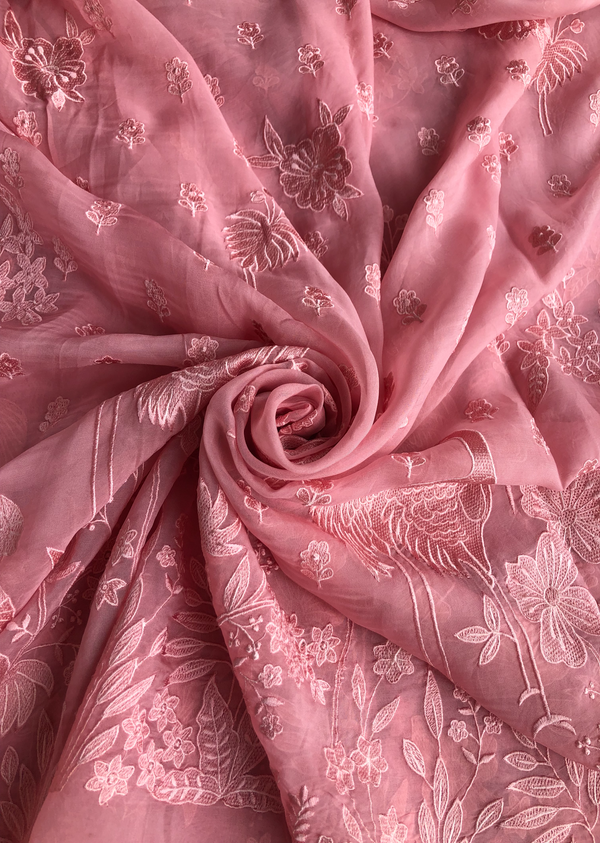 Pink Embroidered Organza Georgette