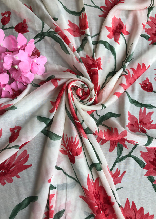 White Floral Print  Muslin