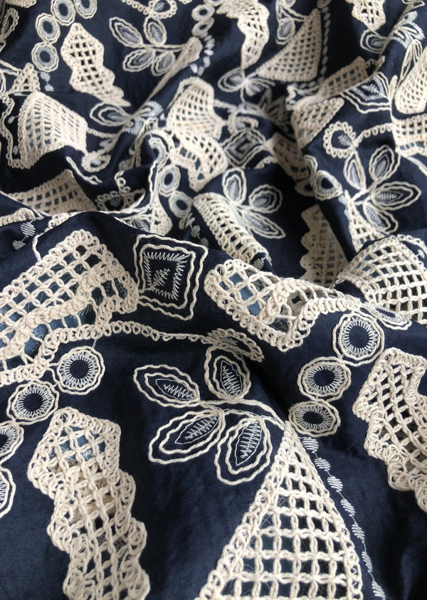 Drak Blue Embroidered Denim