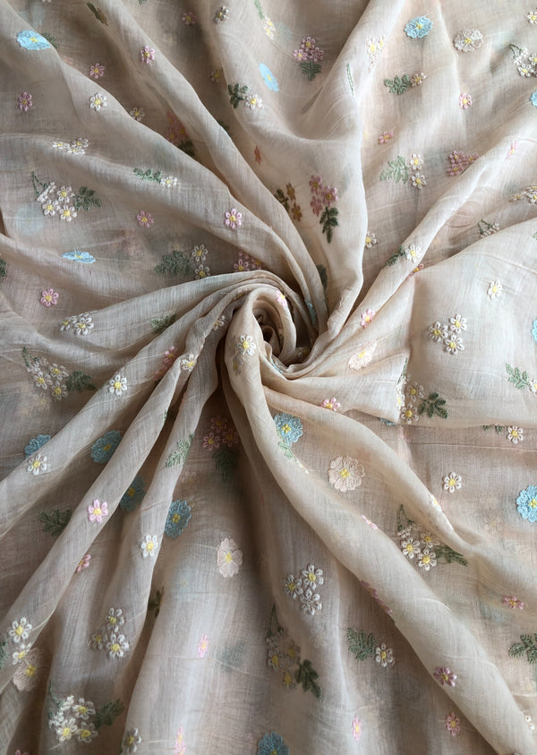 Beige  Floral Embroidered Chanderi