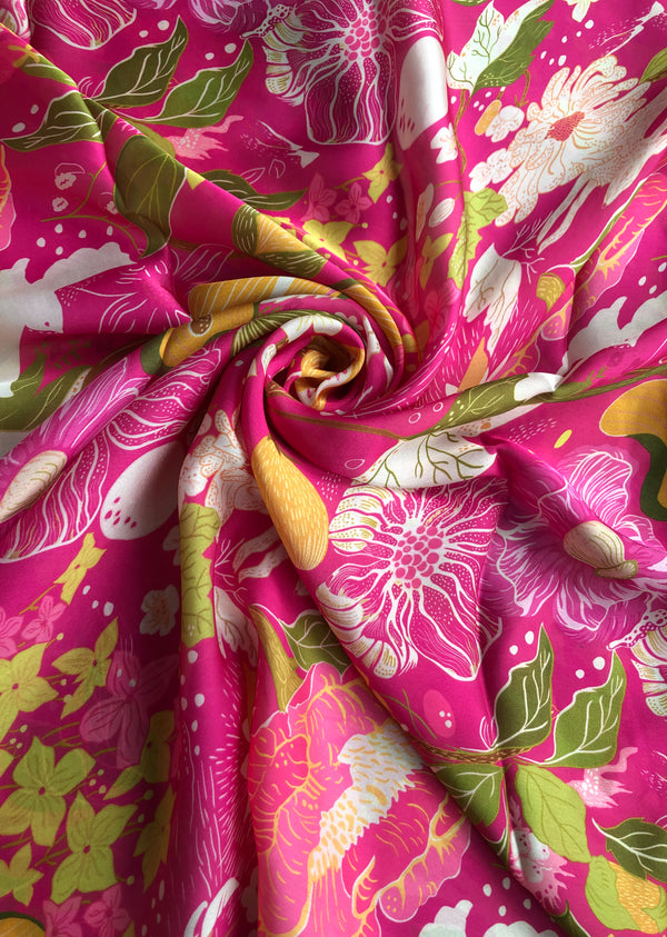 Pink Floral Print Satin Georgette