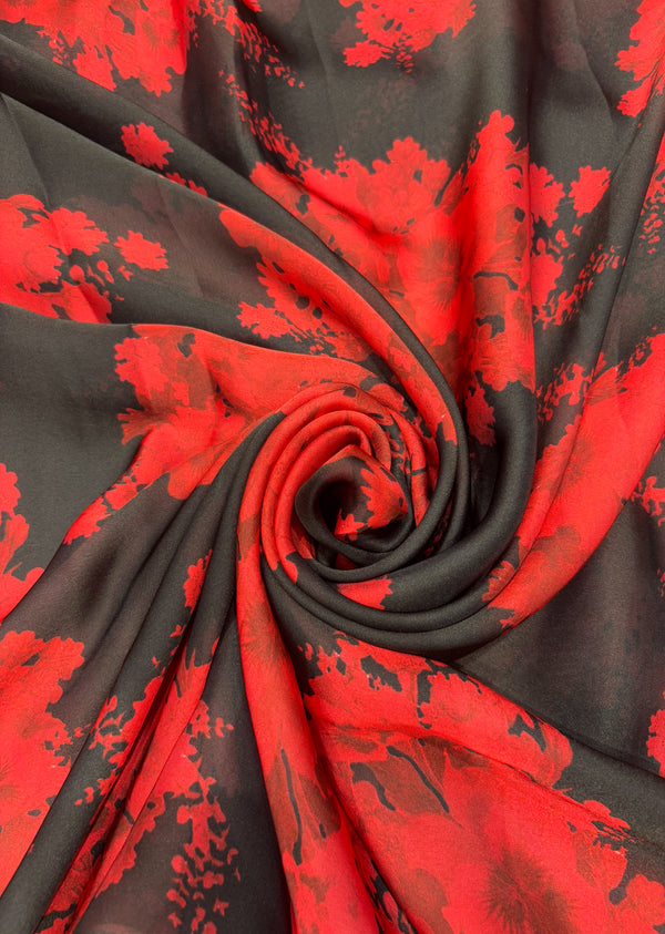 Black Floral Satin Georgette