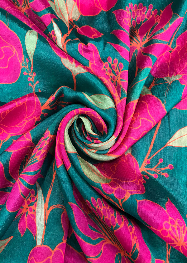 Green Floral Printed Chinon Chiffon