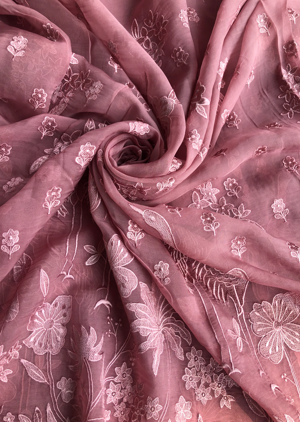 Deep Pink  Embroidered Organza Georgette