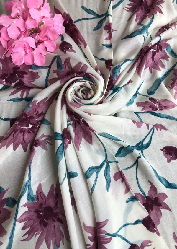 White Floral Print  Muslin