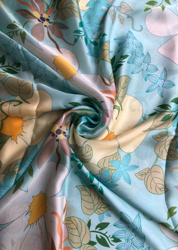 Multicolor Floral Print Satin Georgette