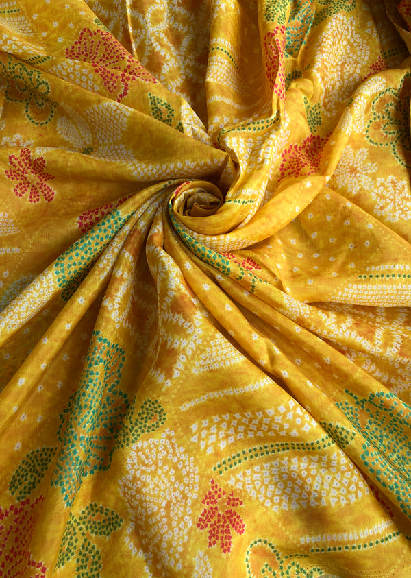 Yellow  Floral Print Muslin
