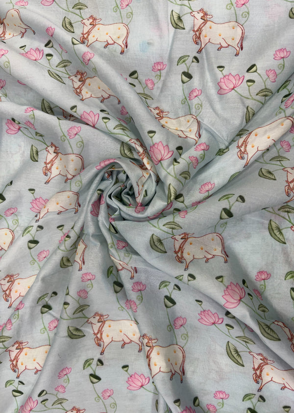 Grey Pichwai Print Chanderi
