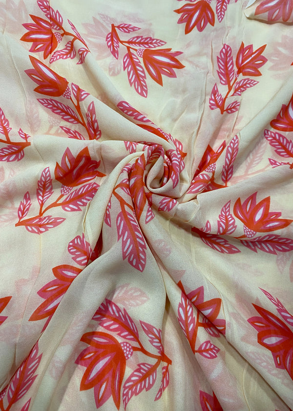 Off White Floral Print Georgette
