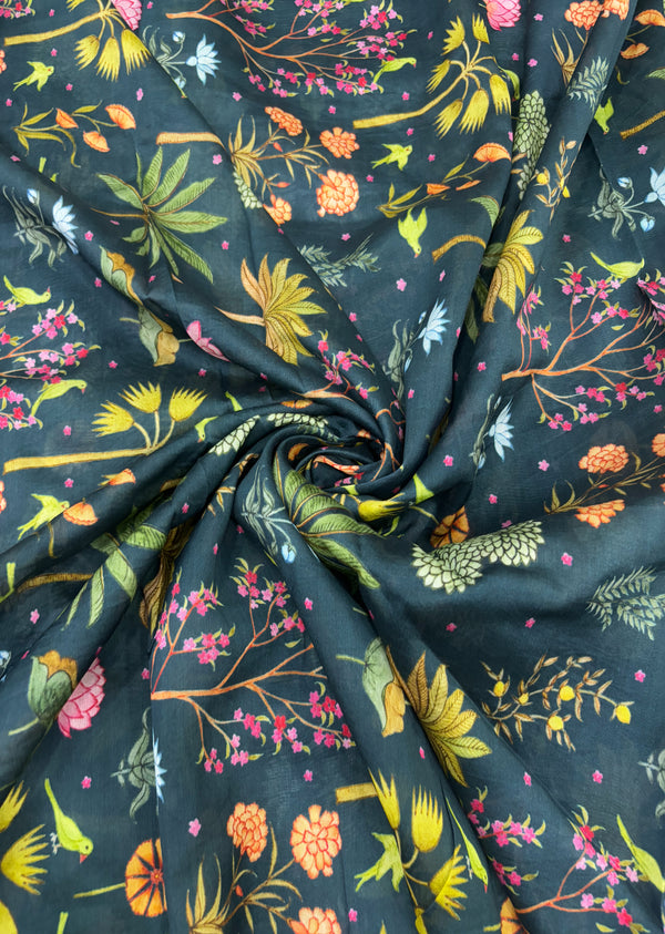Black Jungle Print Chanderi