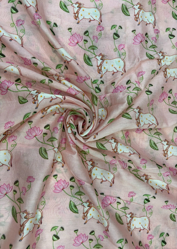 Pink Pichwai Print Chanderi