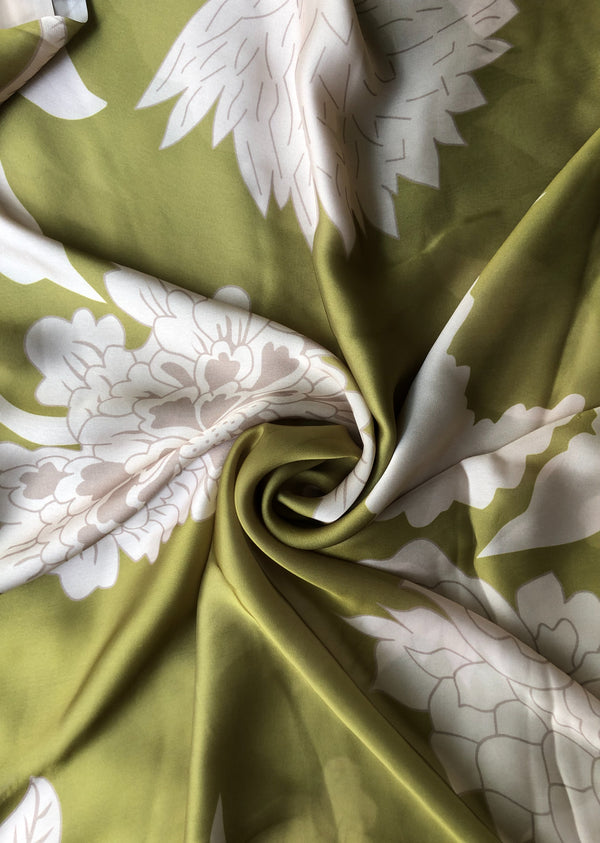 Green Floral Satin Georgette