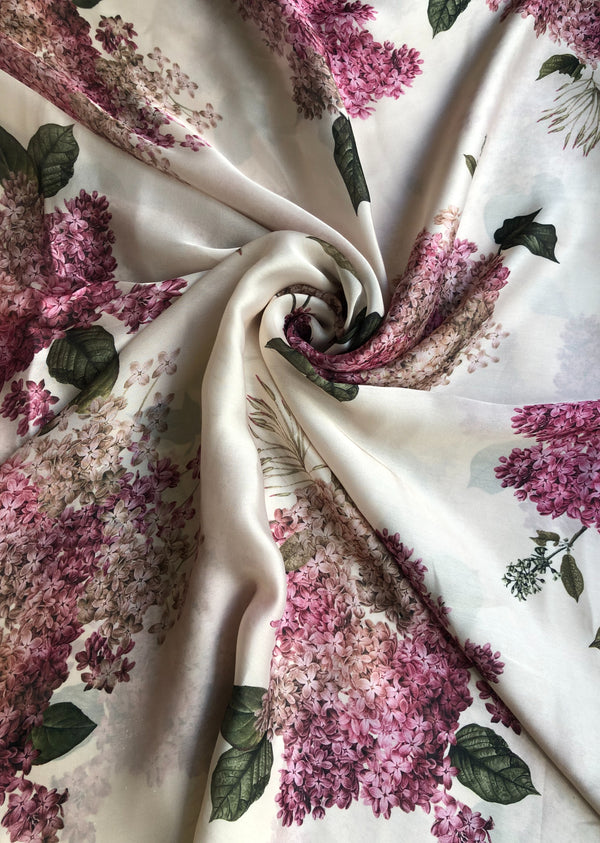 White Floral Print Satin Georgette