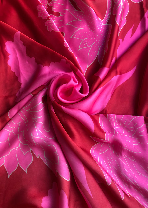 Pink Floral Print Satin Georgette