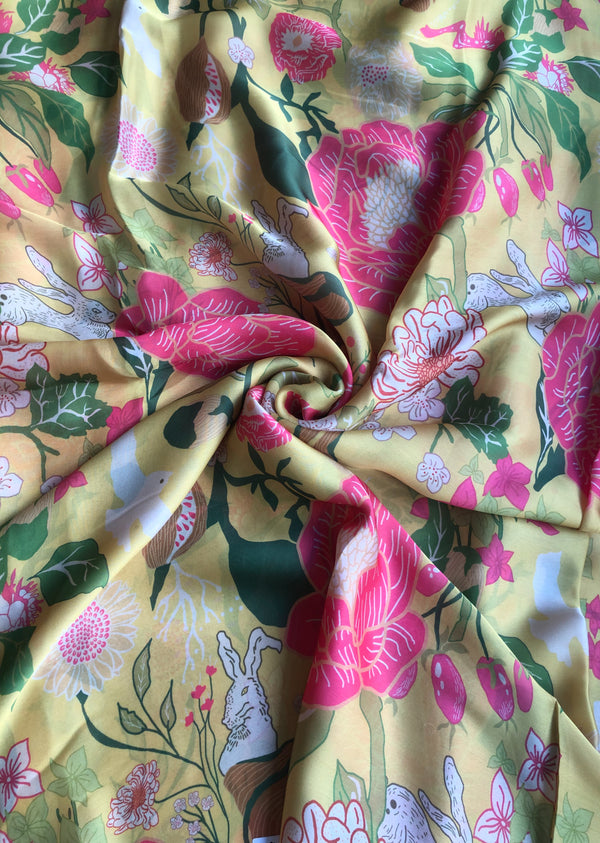 Yellow Floral Satin Georgette