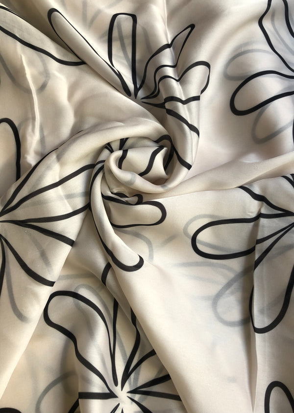 White Floral Print Satin Georgette