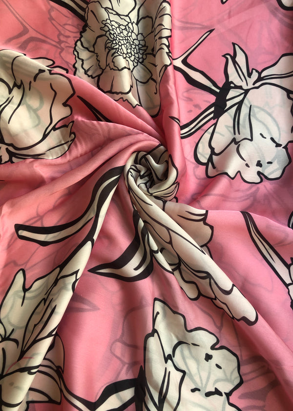 Pink Floral Satin Georgette
